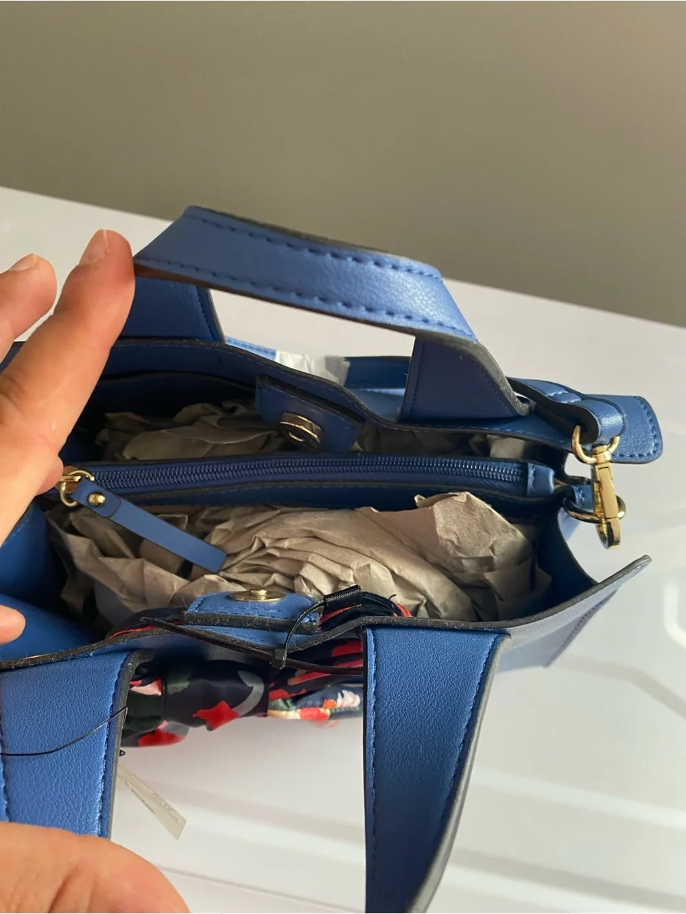 Nanette Lepore Navy Blue Tote with Floral Scarf